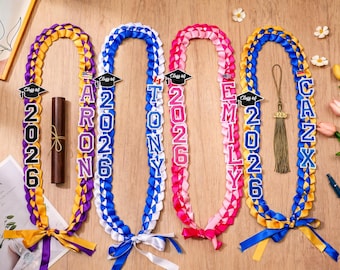 Personalized Class of 2026 Graduation Lei, Custom Braided Ribbon Lei, Gift for Him Her