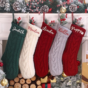 Embroidered Cotton Christmas Stocking: Personalized Knit Family Holiday Decor