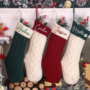 Personalized Embroidered Knit Christmas Stocking - Rustic Holiday Decor