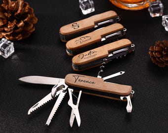Op maat gegraveerde multitool: gepersonaliseerd bruidsmes, houten handvat, huwelijkscadeaus, jubileumcadeau