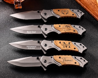 Personalized Pocket Knife,Custom Engraved Knife,Personalized Knife with Wood Handle,Groomsmen Gift,Anniversary Wedding Gift,Gift for Dad