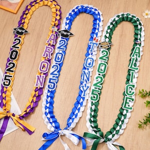 Collier de remise des diplômes personnalisé 2025,Lei de remise des diplômes de la promotion 2025,Couronne de remise des diplômes en satin fabriquée à la main,Lei cadeau de nuit pour personnes âgées,Cadeau pour les diplômés