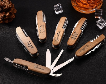 Personalized Groomsmen Knife: Custom Multi-Tool, Engraved Wooden Handle,Wedding Groomesman Gifts,Anniversary Gift