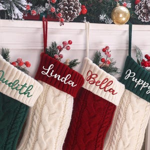 Personalized Knitted Christmas Stocking: Embroidered Cotton Holiday Decor