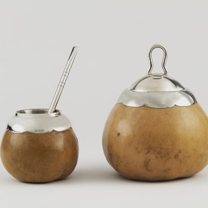 Yerba Mate Gourd & Yerba Mate Bowl Set | Handmade with German Silver | Argentine Artisan Design | Calabash or Ceramic | Bombilla Included