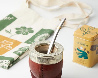 Mate set, Leather Imperial Mate Cup, flavoured Yerba mate, Argentine Gift, Yerba Mate Can, Mate Gourd Cup