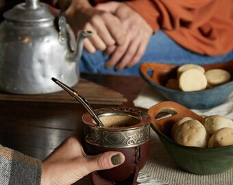 マテ茶セット、レザーインペリアルマテカップ、フレーバー付きマテ茶