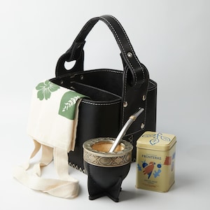 Mate set, Leather Mate Basket, Leather Imperial Mate, flavoured Yerba mate, Tote Bag Gift, Complete Set Argentine gift, mate kit