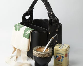 アルゼンチン マテ茶セット レザー + 魔法瓶、ひょうたん