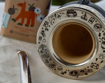 Yerba Mate Cup – Handcrafted Personalized Engraved Gourd | Custom Argentine Gift with German Silver