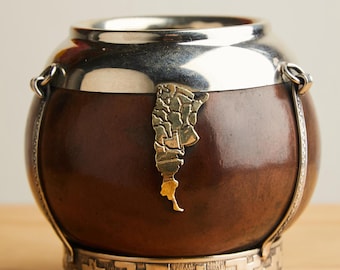 Yerba Mate Gourd Cup: Argentine design, German Silver charm, Unique Artisan Argentine Mate, special Argentine Mate, perfect Argentinian gift