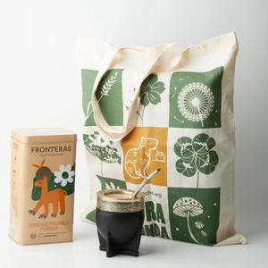 Luxury Mate Set – Handcrafted Gourd with Leather + Flavored Yerba in Designer Tin + Tote Bag Picnic Ready, Spring Vibes, Literary Girl Style