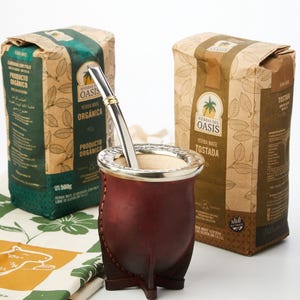 Argentinian Mate Gift: Gourd Cup, 2 Organic Yerba Mate, FREE straw and tote bag. Father gift