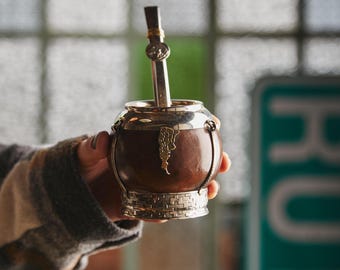 Yerba Mate Gourd Cup: argentinian gift, Unique Artisan Argentine Yerba Mate Cup, Special Argentine Mate