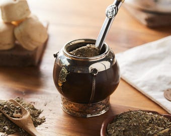 Yerba Mate Gourd Cup: Argentine design, German Silver charm, Unique Artisan Argentine Mate, special Argentine Mate, perfect Argentinian gift