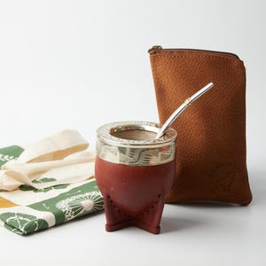 Mate set, Leather Imperial Mate Cup, Leather Yerba mate container, Argentine mate gift, Mate kit