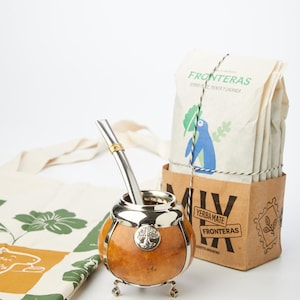 Yerba Mate Set: Flavoured Yerba Mate +  Gourd Mate Cup+ Tote Bag. Perfect Argentinian Gift