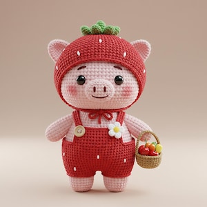 Pig Strawberry Farmer Amigurumi Crochet Pattern, Pig crochet pattern PDF, Crochet Pattern Piglet Snuggler