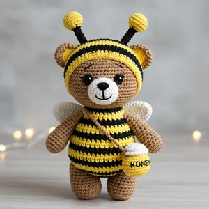 Bee Bear Crochet Pattern, Cute Amigurumi Bear in Bumblebee Costume PDF Tutorial, Crochet Toy pdf