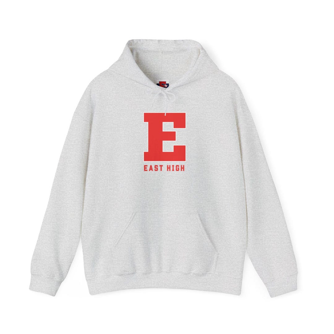 East High Red Block E Unisex Hooded Sweatshirt, East High School