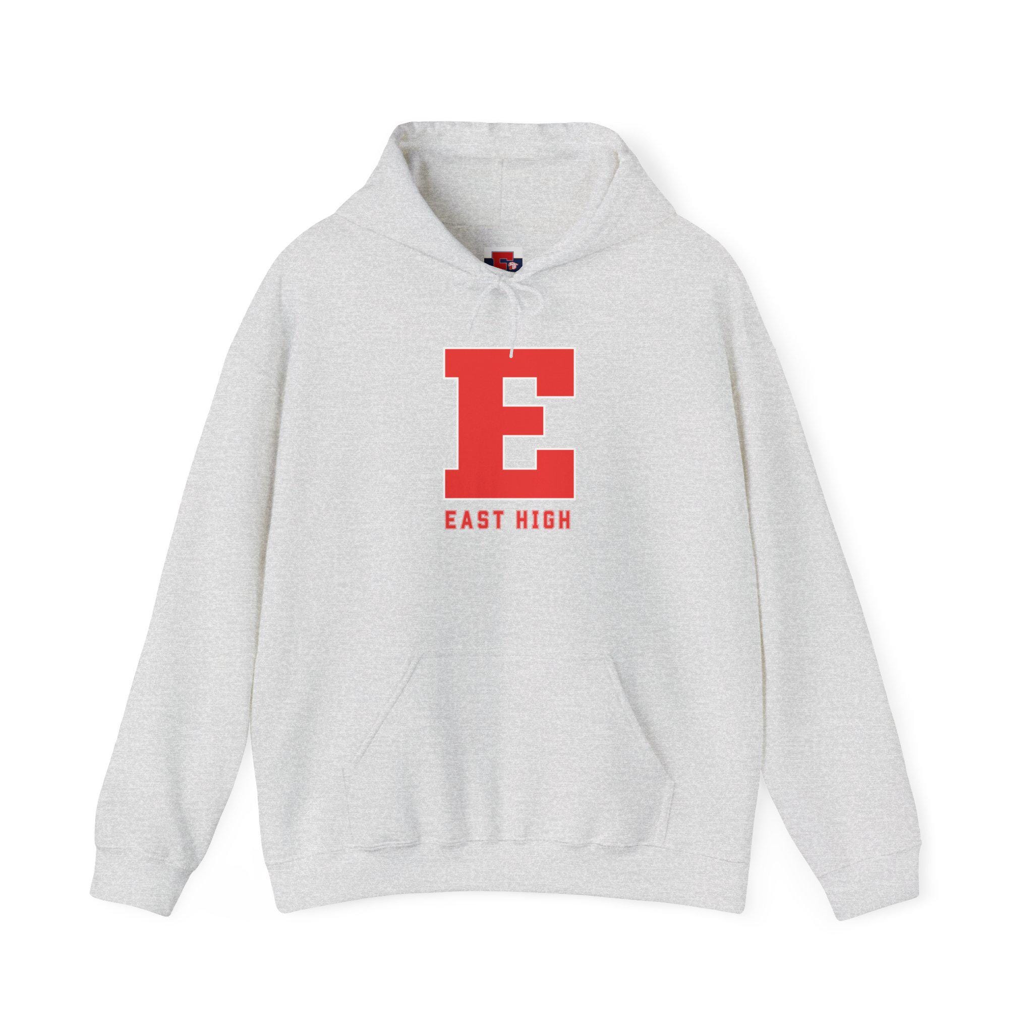 East High Red Block E Unisex Hooded Sweatshirt, East High School