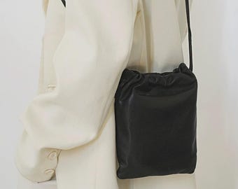 Sac à bandoulière en cuir pour femme, sac à bandoulière marron/noir