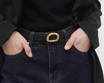 Ceinture en cuir réversible pour femme, ceinture bicolore marron noir, boucle dorée amovible