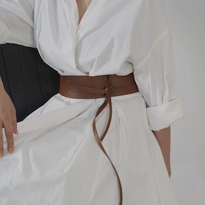 Wide Leather Belt, Obi Style Wrap in Black or Brown