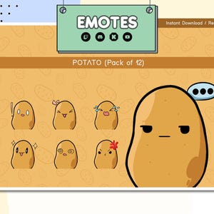 Cute Potato Emotes l Kawaii Emotes l Potato Emote Pack of 12 l Twitch l Discord l Kick l Stream l Funny l Trending l Potato l Potato Set