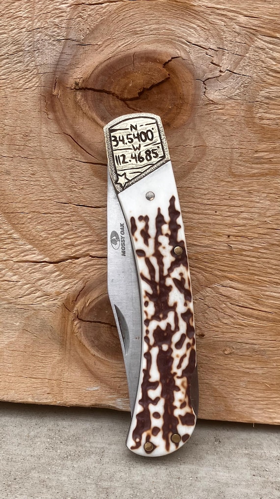 Mossy Oak Knife: Hand Engraved Deer Antler Handle, Prescott AZ - Etsy