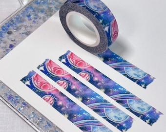 Wonder Sparkly Washi Tape – 12mm Bookish Galaxy Stationery | Celestial Washi | Glitter Tape for Journaling, Planners & Scrapbooking