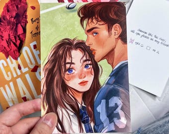 Postal artística inspirada en Johnny y Shannon (encuadernación 13) / Impresión digital de los personajes de Boys of Tommen / Miniimpresión romántica de rugby / Regalo para amantes de los libros