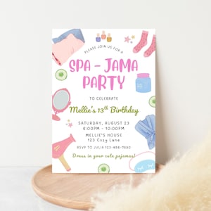Girls 13th Birthday Pajama Party Invitation Template | Spa Pajama Party Invitation Template