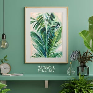 Tropical Palm Leaves Watercolor Print-Botanical Wall Art, Green Leaf Decor, Jungle Plant Poster, Boho Nature Artwork, Minimalist Home Decor