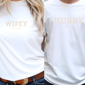 Hubby & Wifey Shirt Couple Tshirt Wedding Party Shirt Honeymoon Shirt Wedding Gift  Wife Husband Engagement Gift