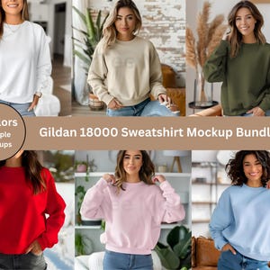 Gildan 18000 Sweatshirt Mockup Bundle, Gildan Sweatshirt Mockup Bundle Print On Demand, Apparel Mockup Bundle, Gildan Mockup Bundle