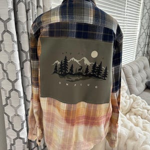 Bleached flannel, plaid shirt, vintage shirt, distressed shirt, upcycled shirt, shacket, grunge shirt, oversized flannel, unique shirt