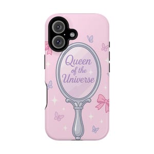 Queen of the Universe Phone Case - Coquette Mirror iPhone Case, Cute Pink Bow & Butterfly Aesthetic, Girly Protective Cover, MagSafe®