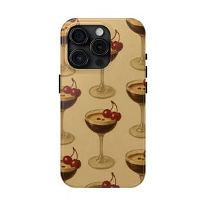 エスプレッソ マティーニ iPhone ケース – レトロチェリーカクテル スマホカバー、Y2K バー風の美しい iPhone 13/14/15 Pro Max 用保護ケース
