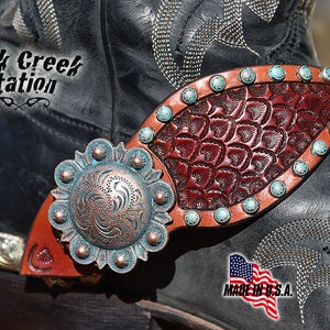 Spur Straps, Apache Kid, Green Copper Patina, Handmade In Arizona