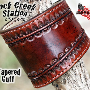 Tapered Wrist Cuff, Hand Tooled, Pigskin Lined, Cowboy, Rock, Steampunk, Handmade Bracelet image 2