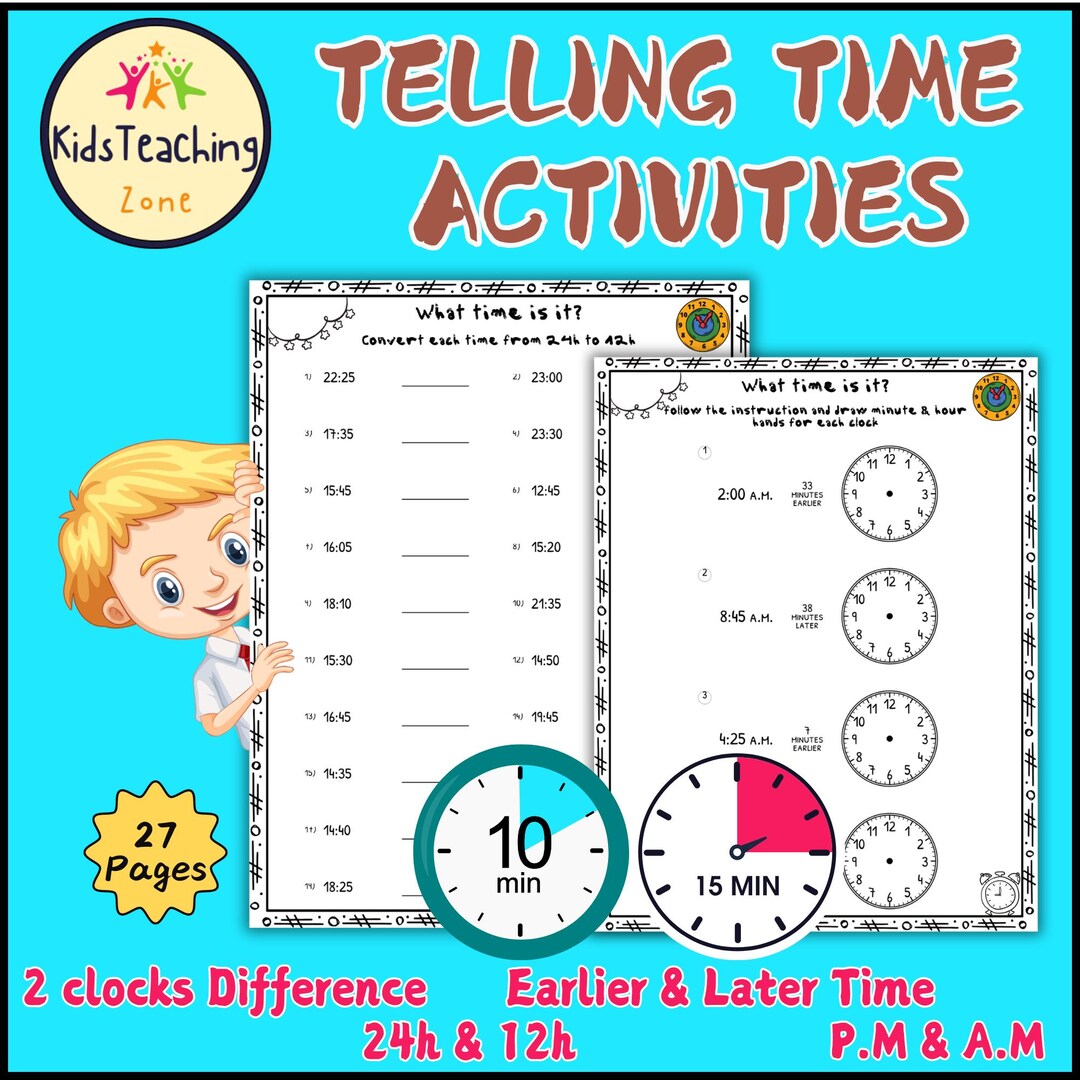 Telling Time Worksheets: Time Difference, Earlier, Later Time, 24h ...