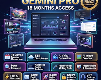 Accès à Gemini Pro pendant 18 mois | 5 To de stockage cloud | Invitation par e-mail | Livraison instantanée