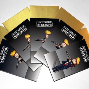 Five Card Peace Through Strength Bundle | Original Trump Cartoon Cards pack of five | Greeting Card 5.5 x 8.5 in.