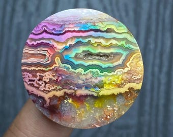 Dyed Lace Agate Cabochon 32x32x5 mm Round Gemstone, Rainbow Pastel Agate, Colorful Loose Stone for Wire Wrap Jewelry