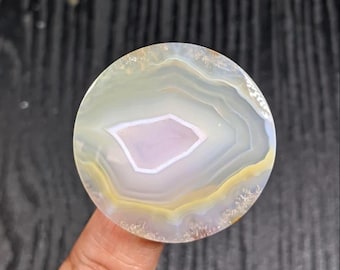 Natural Round Agate Cabochon 35x35x5mm | Druzy Eye Agate Gemstone | Scenic Banded Chalcedony for Wire Wrap Jewelry Making