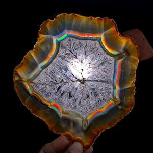 Rainbow Iris Agate Slice 129x115 mm, Rare Thin 2mm Agate Slab, Natural Crystal Display Specimen, Collector Gemstone Gift