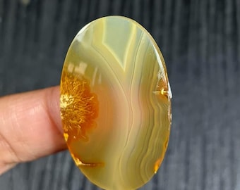 Natural Flower Agate Cabochon 39x27x5mm | Golden Plume Agate Oval Gemstone | Unique Scenic Stone for Wire Wrap Jewelry Making