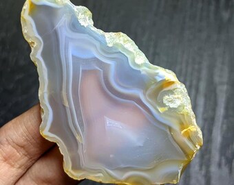 Natural Agate Slice Cabochon 66x42x6mm | Banded Chalcedony Crystal Slab | Lapidary Stone | Wire Wrap Jewelry Supply | Gift Gem