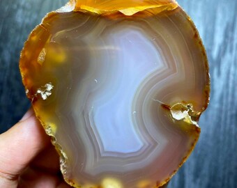 Natural Agate Slice 67x59x27mm | Polished Banded Chalcedony Crystal | Brown Agate Display Stone | Healing Crystal Decor